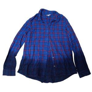 Volcom Womens Ombre Blue/Red Button Down Flannel Shirt Size Medium